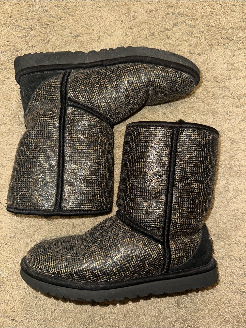 UGG Classic Short Metallic Jaguar Print Black Gold Boots 6